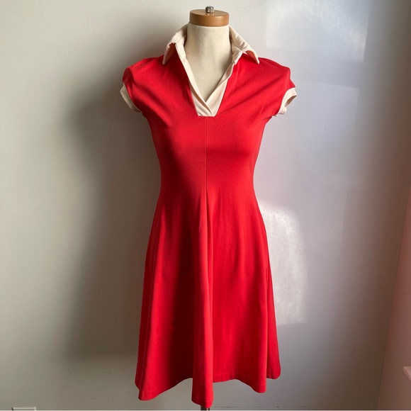 Vintage 70s Ruffinwear Clovis Ruffin Red Short Sleeve A-Line Dress 9 / 10 Small - Picture 1 of 9